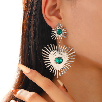 Bohemian Sunflower Heart-shaped Earrings With Rhinestone Exaggerated Personality Love Earrings For Women Valentine's Day