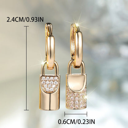 Champagne Gold Round White Diamond Lock Eardrops