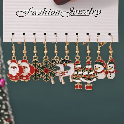 Christmas Girl Personality Creative Alloy Snowman Santa Claus Gift Enamel Earrings