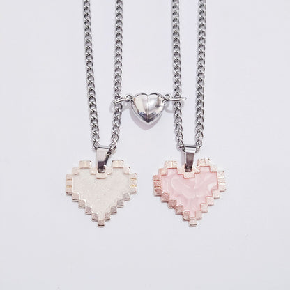 Magnetic Heart-shaped Mosaic Necklace Fashion Personality Couple Love Necklace For Valentine's Day