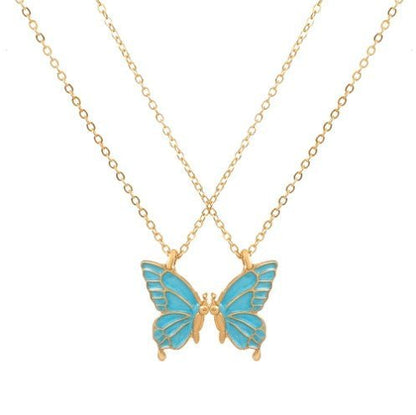 2pcs Oil Drip Butterfly Necklace Ins Creative Clavicle Chain Pendant Necklace For Women Valentine's Day Birthday Gift