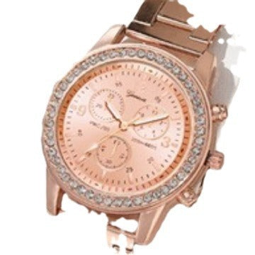 Women's Three-eye Quartz Diamond-embedded Watch