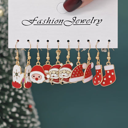 Christmas Girl Personality Creative Alloy Snowman Santa Claus Gift Enamel Earrings