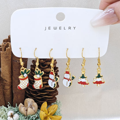 Christmas Girl Personality Creative Alloy Snowman Santa Claus Gift Enamel Earrings