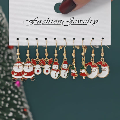 Christmas Girl Personality Creative Alloy Snowman Santa Claus Gift Enamel Earrings