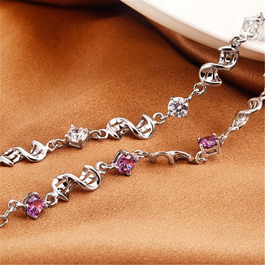 Red Bean Amethyst White Gold Plated 8-shaped Bracelet