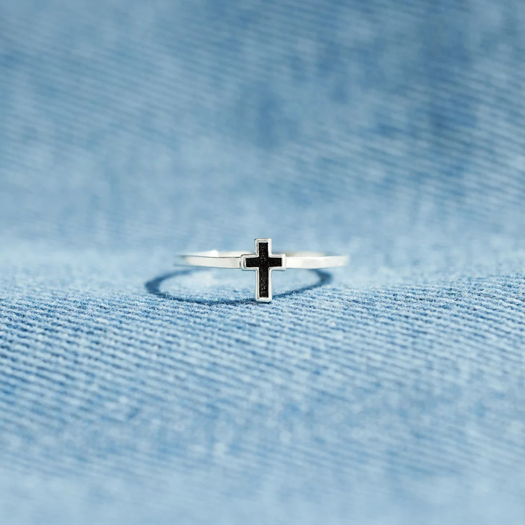 S925 Sterling Silver Cross Drip Glazed Ring