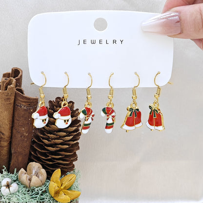 Christmas Girl Personality Creative Alloy Snowman Santa Claus Gift Enamel Earrings