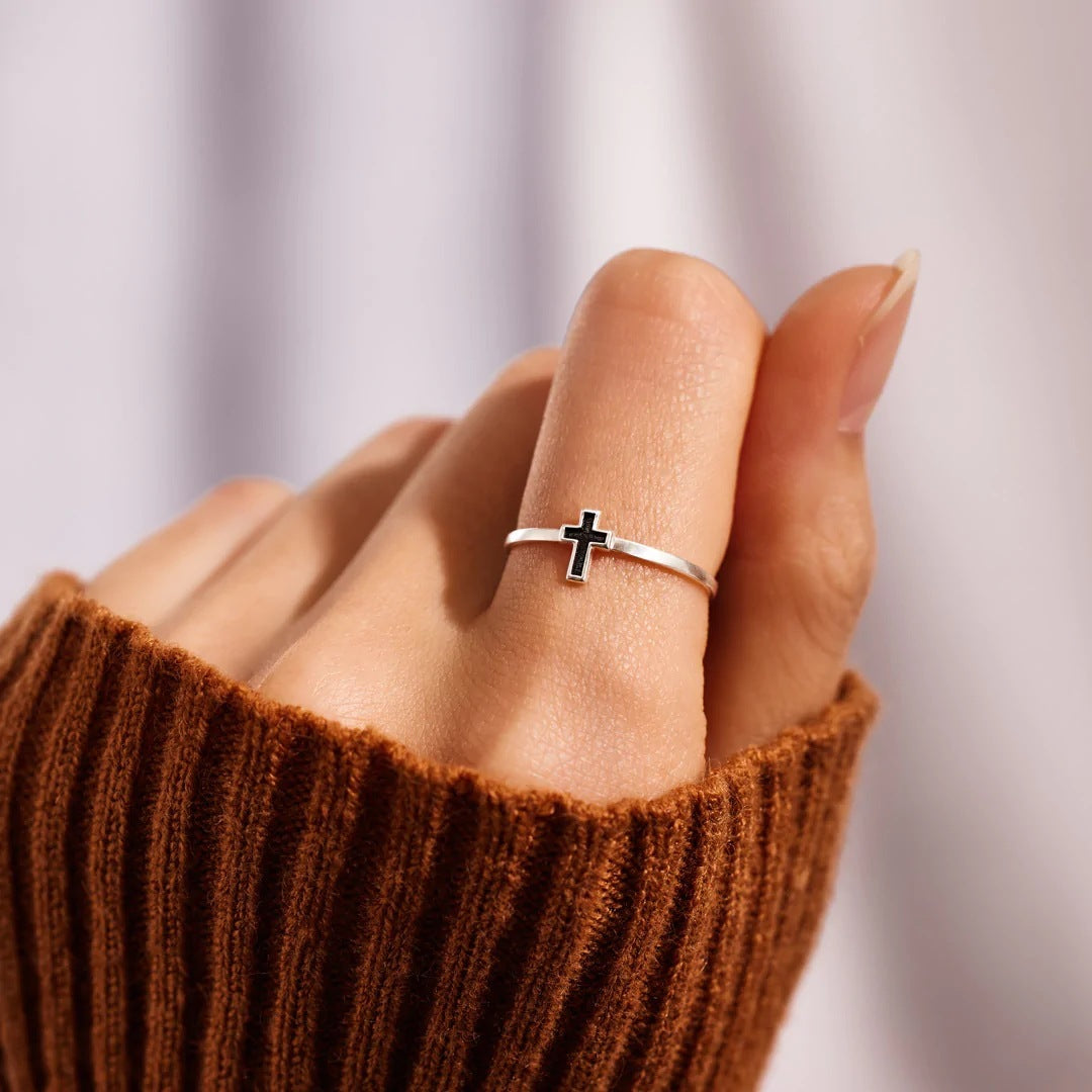 S925 Sterling Silver Cross Drip Glazed Ring