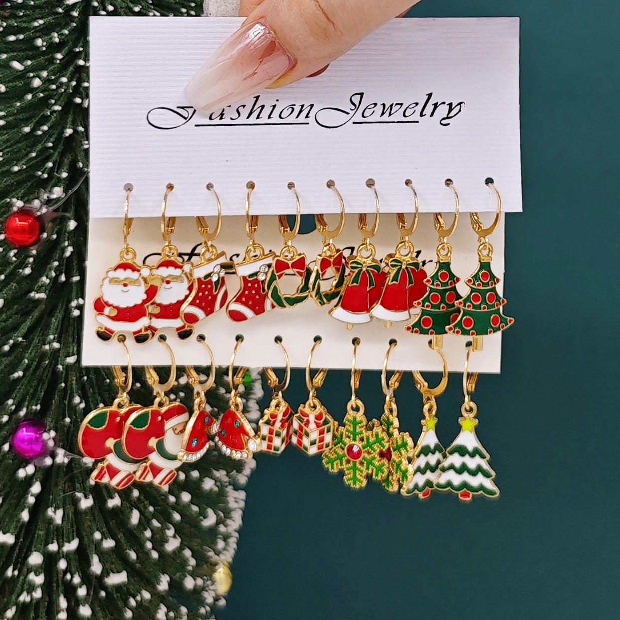 Christmas Girl Personality Creative Alloy Snowman Santa Claus Gift Enamel Earrings