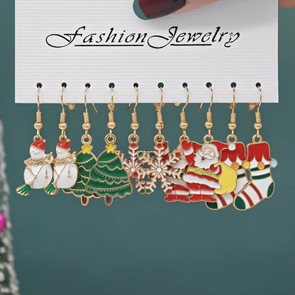 Christmas Girl Personality Creative Alloy Snowman Santa Claus Gift Enamel Earrings