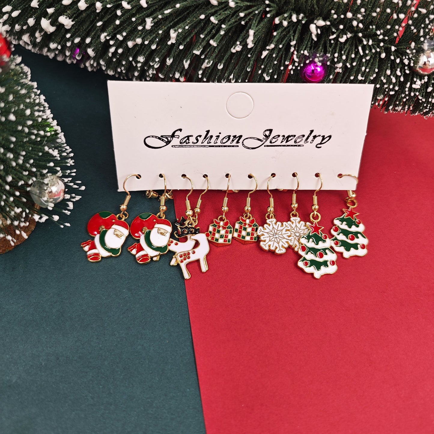 Christmas Girl Personality Creative Alloy Snowman Santa Claus Gift Enamel Earrings