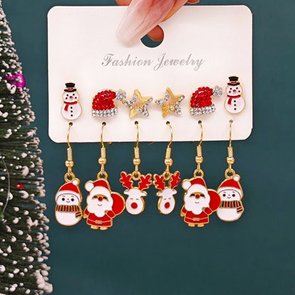 Christmas Girl Personality Creative Alloy Snowman Santa Claus Gift Enamel Earrings