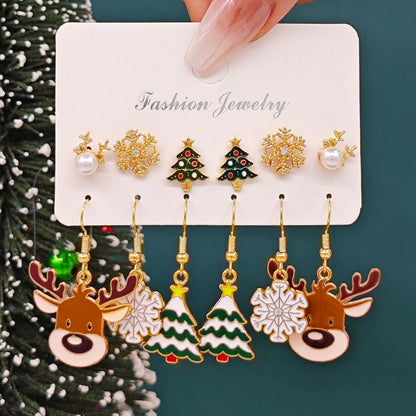 Christmas Girl Personality Creative Alloy Snowman Santa Claus Gift Enamel Earrings