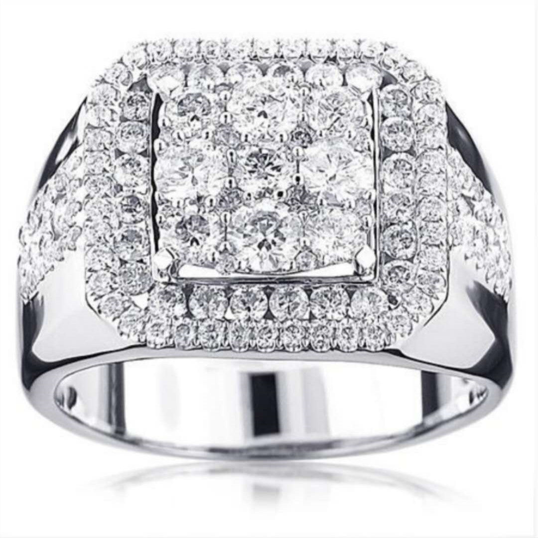 Men's Simple Silver Square Diamond Ring