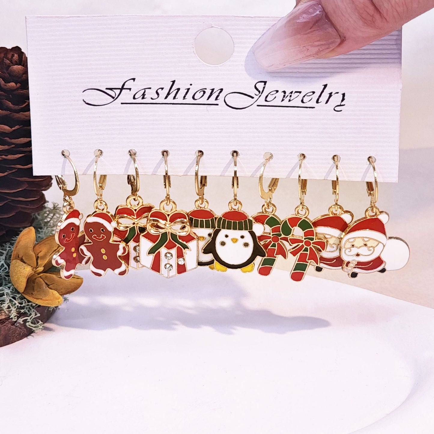 Christmas Girl Personality Creative Alloy Snowman Santa Claus Gift Enamel Earrings