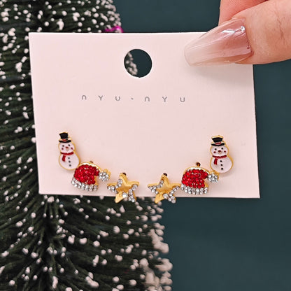 Christmas Girl Personality Creative Alloy Snowman Santa Claus Gift Enamel Earrings