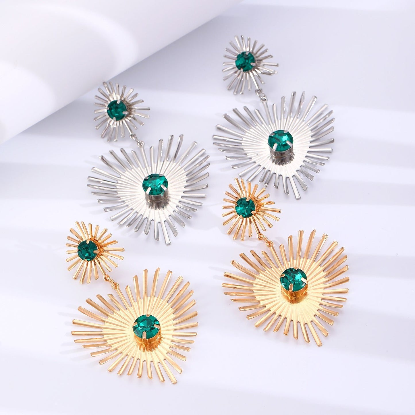 Bohemian Sunflower Heart-shaped Earrings With Rhinestone Exaggerated Personality Love Earrings For Women Valentine's Day