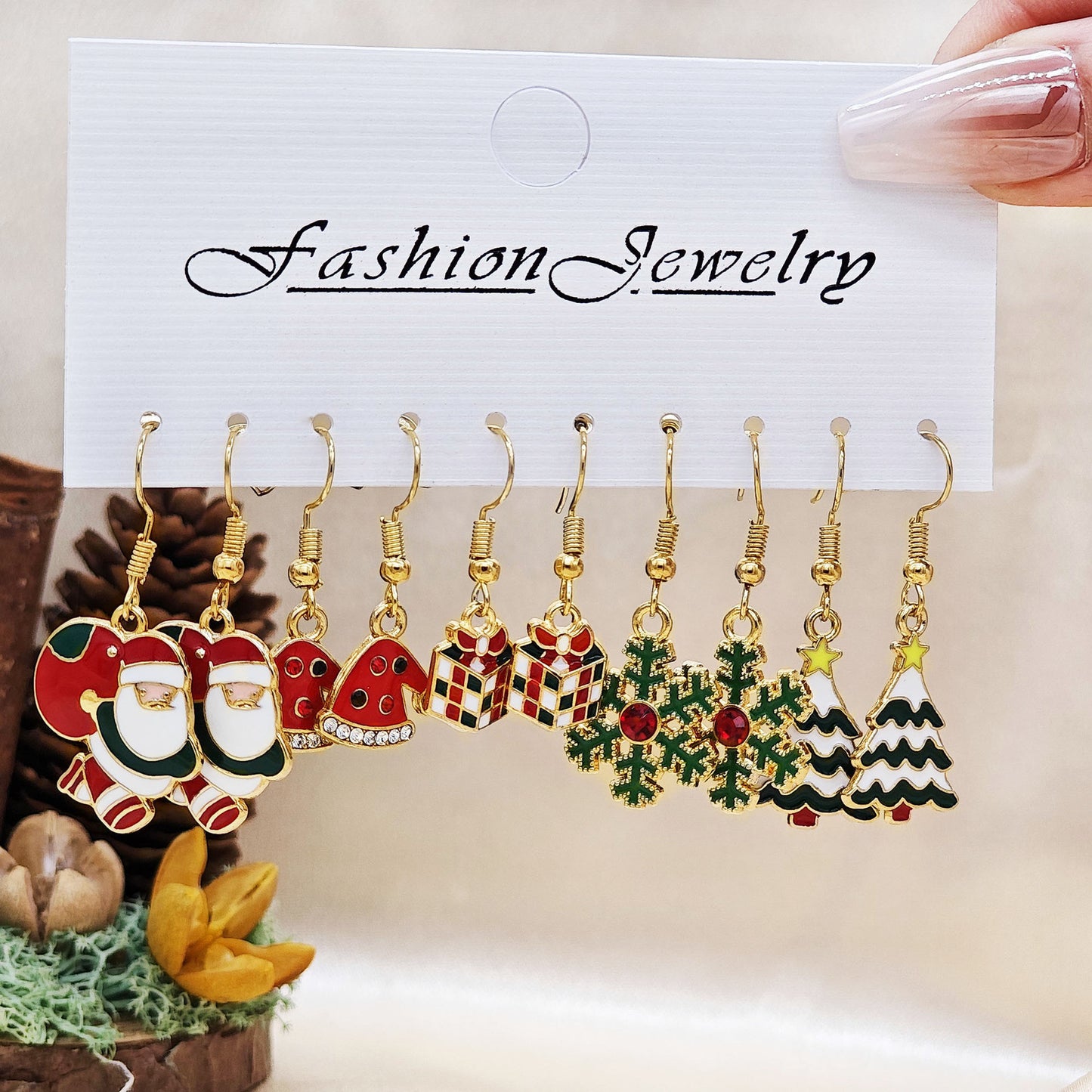 Christmas Girl Personality Creative Alloy Snowman Santa Claus Gift Enamel Earrings