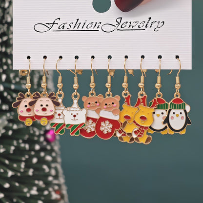 Christmas Girl Personality Creative Alloy Snowman Santa Claus Gift Enamel Earrings