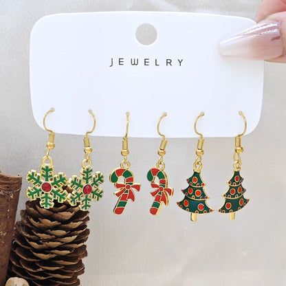 Christmas Girl Personality Creative Alloy Snowman Santa Claus Gift Enamel Earrings